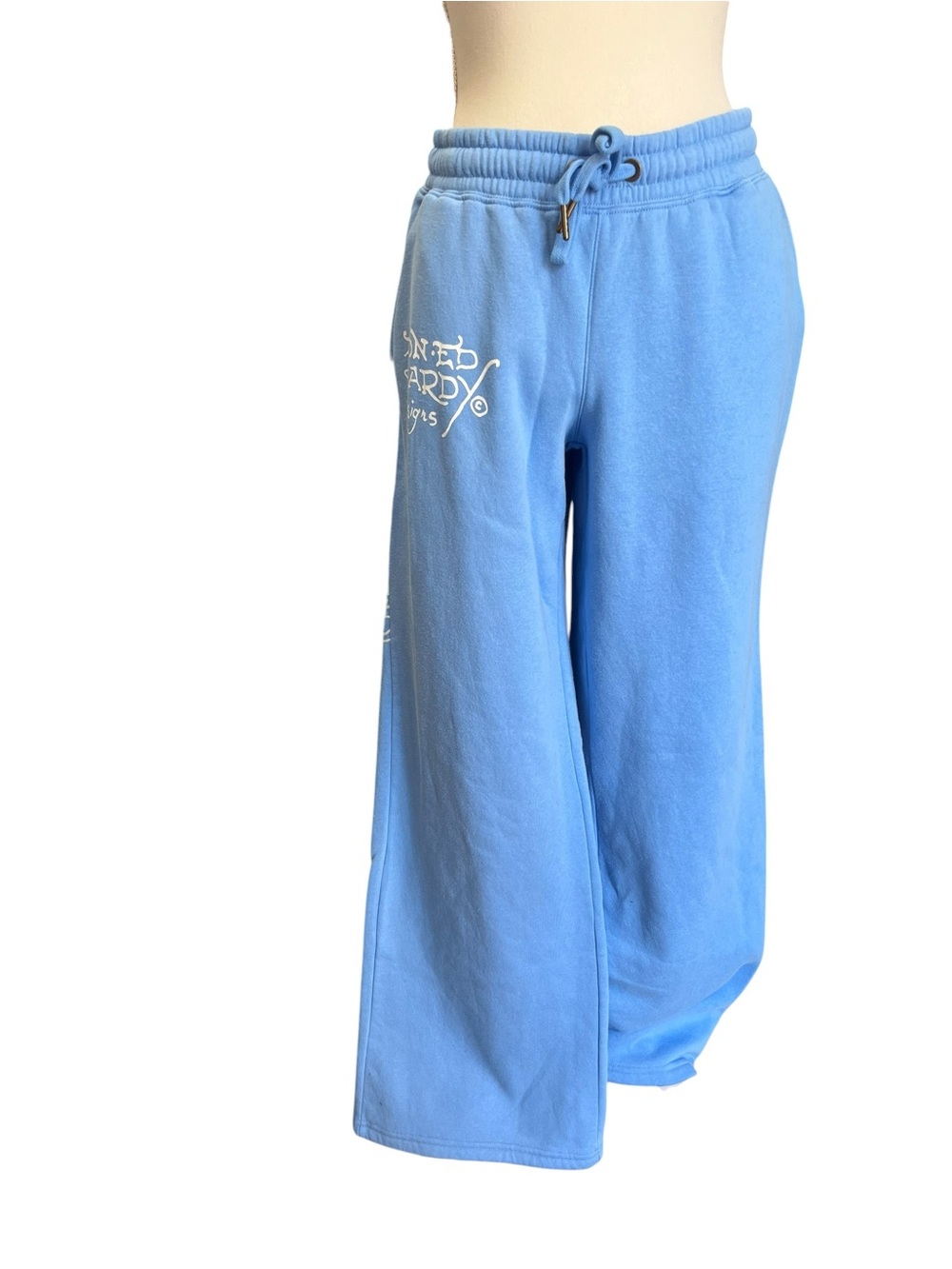Ed Hardy Baby Blue Wide Leg Sweatpants Y2K Tattoo Graphic Lounge Pants L - Picture 2 of 10